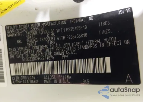 2019 Toyota Sienna Xle Premium 7 Passenger z USA, uszkodzony, nr VIN 5TDDZ3DC9KS214675